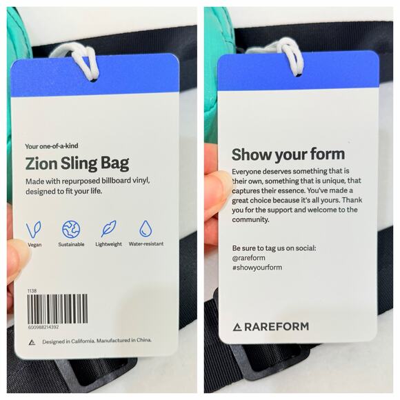 NEW RAREFORM Zion Sling Bag Fanny Pack Zipper Pouch Adjustable Belt Green Blue - Picture 6 of 6